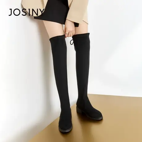 卓诗尼2023秋冬新款粗跟时装靴加绒舒适显瘦女靴时尚百搭长筒靴女图片