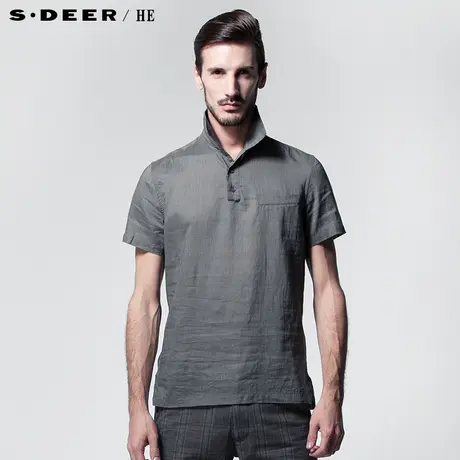 sdeerhe圣迪奥男夏轻薄棉麻短袖衬衫H13270492图片