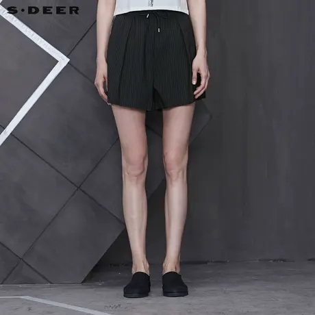 sdeer圣迪奥女装松紧腰身抽绳系带字母条纹短裤S19280917商品大图