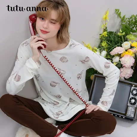 tutuanna棉毛布缎带蛋糕图案套头上下套图片