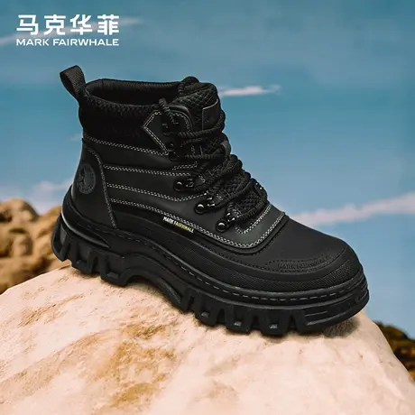 马克华菲马丁靴男士2025新款秋季厚底工装靴耐磨户外短靴黑色男靴图片