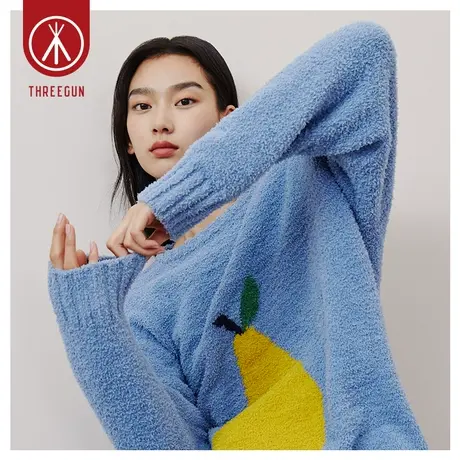 三枪情侣睡衣套水果图案俏皮可爱秋冬男女家居套图片