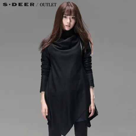 sdeer圣迪奥专柜正品女冬立领搭片不规则摆连衣裙图片