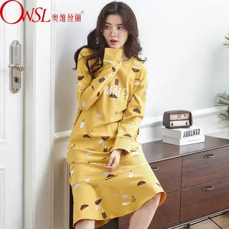 女士睡裙秋季长袖睡衣家居服夏天卡通居家服棉质可爱长款图片