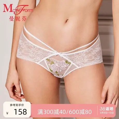 曼妮芬性感蕾丝中低腰三角裤女舒适内裤纯棉全棉内裆底裤女生短裤图片