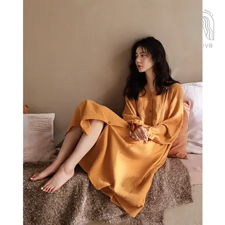 妮狄娅睡衣睡裙女春秋季纯棉纯色长袖孕妇月子宽松大码公主中长款图片