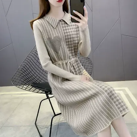 女士中长款针织毛衣裙冬2023年新款爆款洋气秋冬配大衣打底连衣裙图片