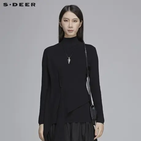 sdeer圣迪奥女春装不规则下摆气质收腰高领毛衣S20183504商品大图
