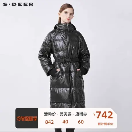 sdeer圣迪奥女装休闲连帽收腰撞色字母长款羽绒服S21482429图片