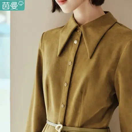 茵曼打底磨毛衬衫法式连衣裙子2023冬季女装新款长袖中长裙秋冬图片