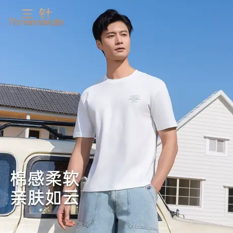 三针棉t恤男2025夏季新款圆领打底外穿白色宽松重磅短袖上衣图片