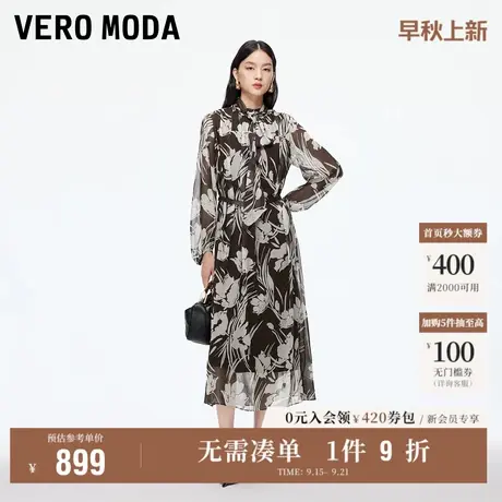 9.18上新Vero Moda连衣裙女2025秋季新款飘带撞色印花腰带中长裙图片