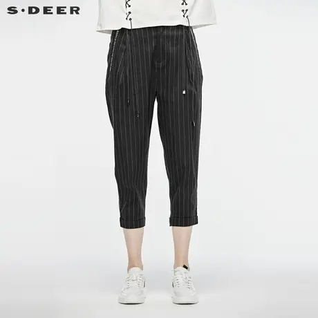 sdeer圣迪奥女夏休闲撞色字母创意暗褶条纹九分裤S19280821商品大图