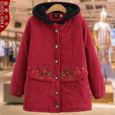 加大码女装中年胖妈妈冬季棉衣宽松显瘦加厚加绒保暖连帽棉服外套图片