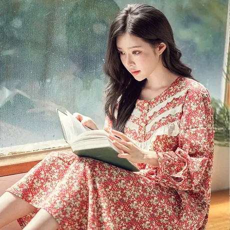Bananagirl睡裙女春秋季薄款碎花连衣裙睡衣甜美可外穿新款家居服图片