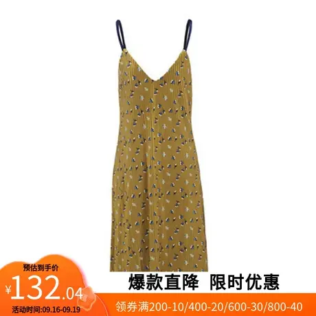 【艾格】2023春季新款吊带连衣裙V领印花绒布开叉中长款官方旗舰图片