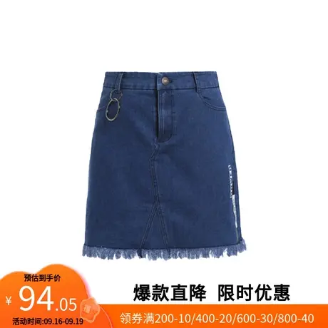 【艾格】宽松包臀牛仔背带裙女2023春季新款单色腰带装饰基础休闲图片