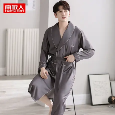南极人男士睡袍春夏季长袖冰丝浴袍仿真丝绸凉感男式秋款家居服薄图片