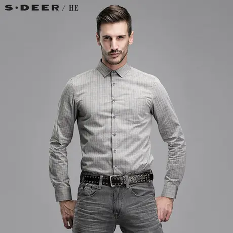 sdeerhe圣迪奥男装2017秋装休闲纯棉时尚彩格纹长袖衬衫H15170586图片