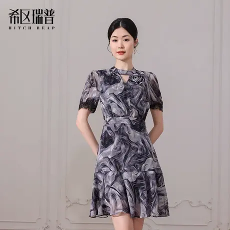 希区瑞普立体花朵雪纺连衣裙薄纱连身裙子短袖短裙2025夏季新品图片
