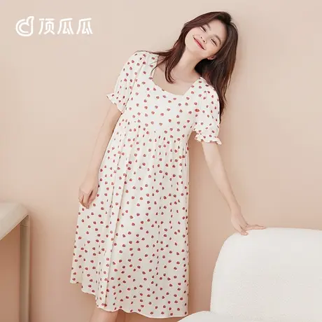 顶瓜瓜草莓碎花睡裙女夏复古小方领灯笼袖型睡衣中长款可外穿商品大图