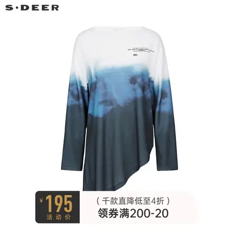 sdeer圣迪奥秋装休闲圆领字母晕染不规则T恤女S22180207商品大图