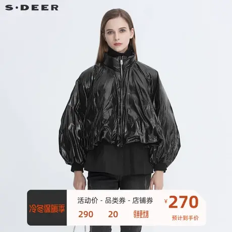 sdeer圣迪奥新品女装休闲立领罗纹黑色面包服羽绒服S20482447图片