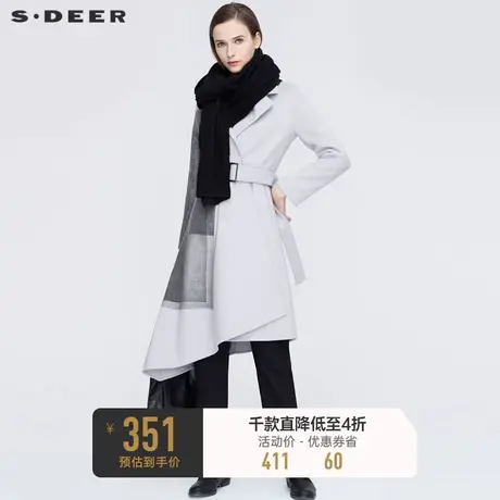 sdeer圣迪奥冬季休闲平驳领印花收腰不规则毛呢大衣女S20481829图片