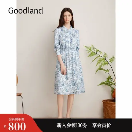 Goodland美地秋季法式诗意荷叶花边碎花印花连衣裙图片
