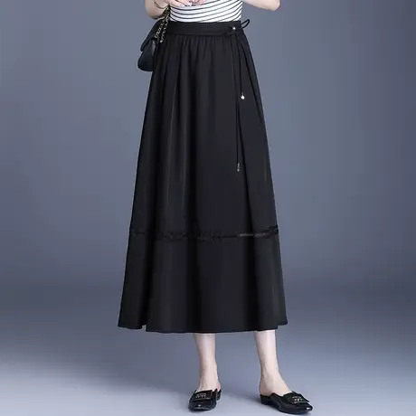 简约休闲松紧腰半身裙女2025春夏新款显瘦遮肉通勤长款A字伞裙子图片