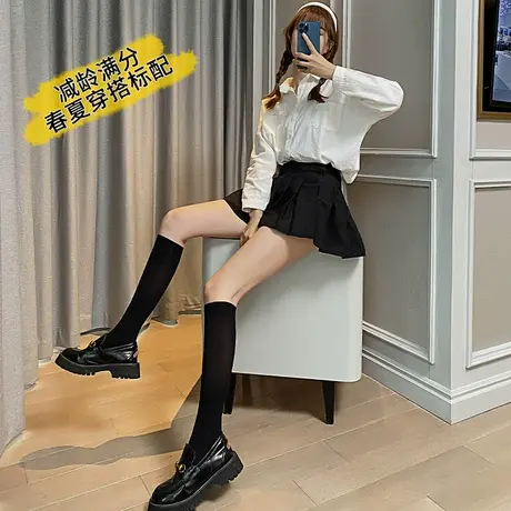 袜子女春夏季薄款中筒袜jk小腿袜黑色日系ins潮过膝白色丝袜长筒商品大图