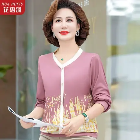 妈妈秋装时尚减龄上衣中年女士洋气薄款针织衫中老年春秋打底小衫商品大图