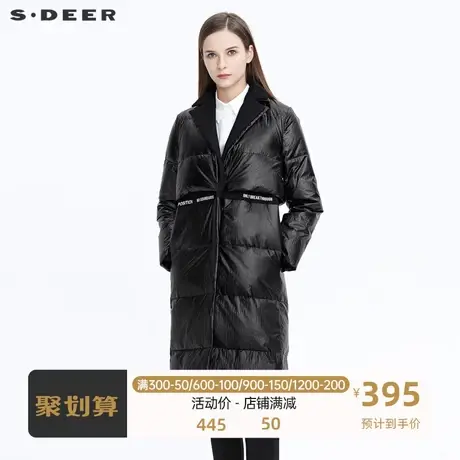 sdeer圣迪奥女装时尚翻领拼接字母冬款羽绒服女 中长款S20482454图片