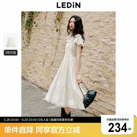 乐町双层小飞袖长裙夏季新款方领荷叶边气质连衣裙显高显瘦仙女裙图片