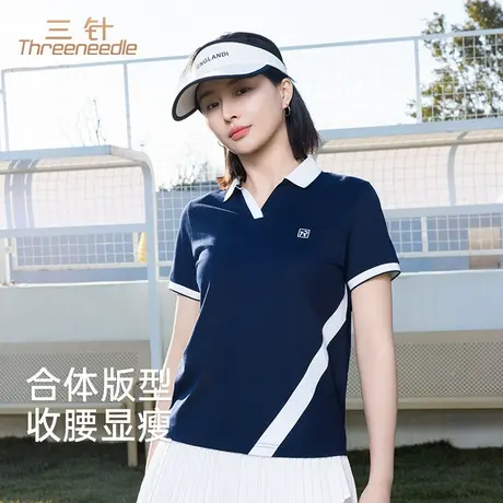 三针女士polo衫2025夏季新款速干短袖t恤翻领夏季休闲上衣图片