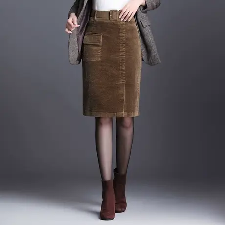 灯芯绒包臀半身裙女秋冬2023新款高腰通勤中长一步裙显瘦条绒中裙图片