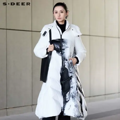 sdeer圣迪奥女装高领连帽晕染宽松长款羽绒服S24482401图片