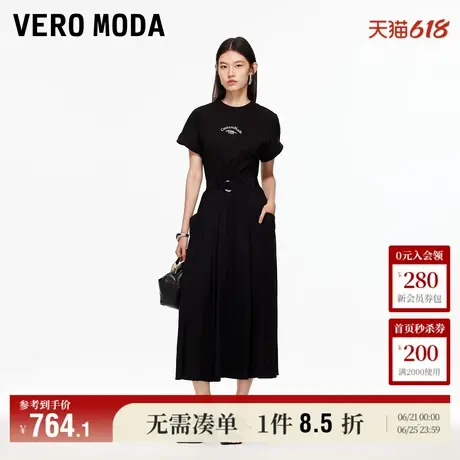 Vero Moda奥莱连衣裙2025夏季新款商场同款腰带短袖开叉长裙短袖图片