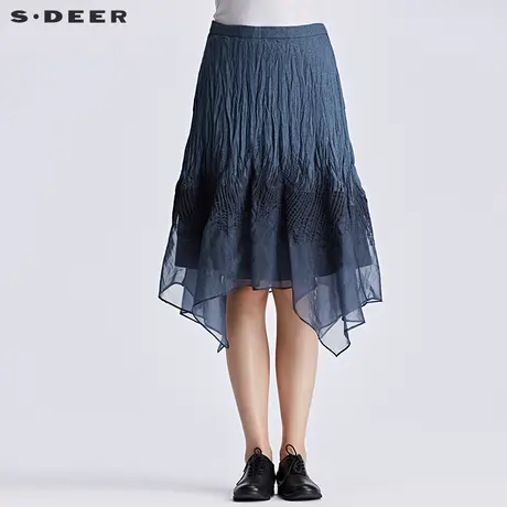 sdeer圣迪奥2019夏装欧根纱拼接绣花亚麻半身裙A字裙S17281170图片