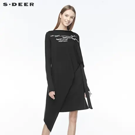 sdeer圣迪奥个性圆领搭片撞色字母不规则长款针织女S194835G7商品大图