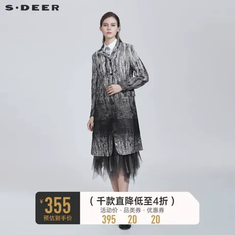 sdeer圣迪奥秋装时尚西装领泼墨晕染中长款风衣女S21181820图片