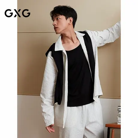 GXG男士家居服 肌理感衬衫式条纹睡衣男居家套装 25年春季新品图片
