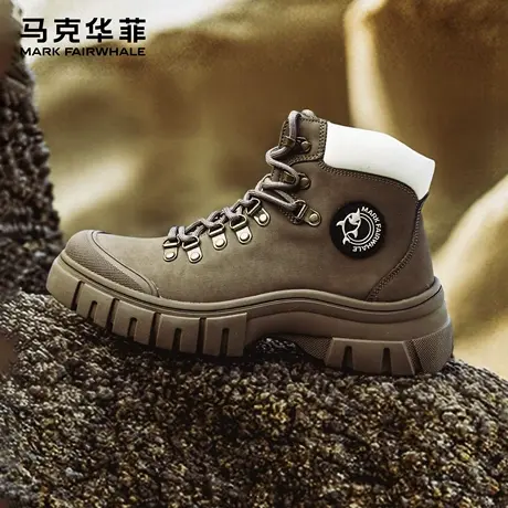马克华菲马丁靴男士新款真皮厚底增高鞋美式高帮工装靴户外靴子男图片