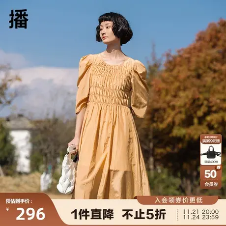播秋季新品简约圆领七分泡泡袖连衣裙系列女DDP2LD4104图片