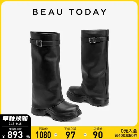 BeauToday长筒靴女2023新款秋季BT烟筒靴厚底白色高筒靴显瘦长靴商品大图