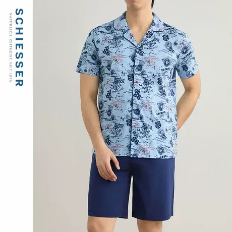 SCHIESSER舒雅男士纯棉柔软亲肤透气邮戳印花睡衣家居服套装22576图片