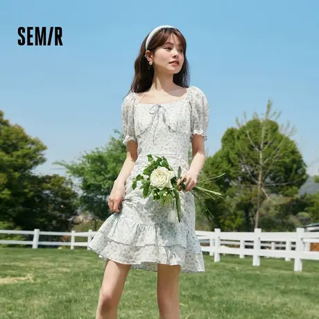 森马连衣裙女茶歇法式方领荷叶边碎花裙韩系早春穿搭夏季新款雪XY图片