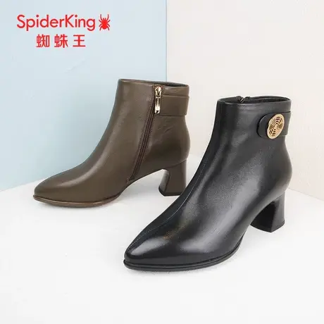 SPIDER KING/蜘蛛王时装靴羊皮2023冬商场新款短筒女靴薄绒尖头软商品大图