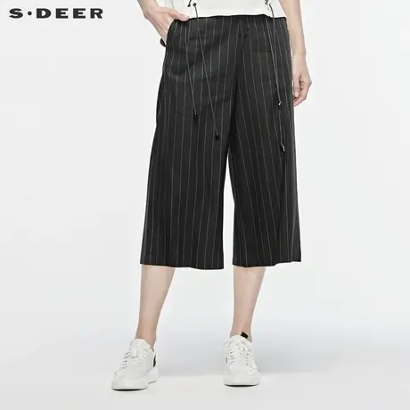 sdeer圣迪奥休闲时尚无松紧腰撞色条纹七分阔腿裤S19280820商品大图