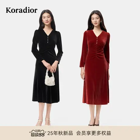 珂莱蒂尔2025年秋季新款丝绒气质长袖礼服款连衣裙女图片